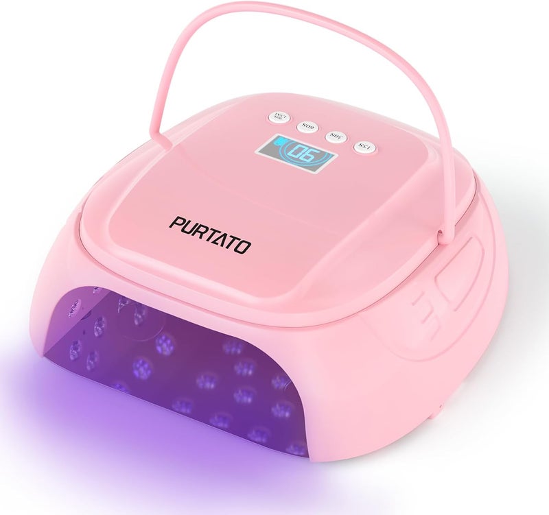 Purtato Cordless Rechargeable UV Nail Lamp, UV Light for Gel Nails with 4 Timer Settings, 126W Professional Fast Curing Nail Dryer for Gel Polish for Salon or Home (Pink)