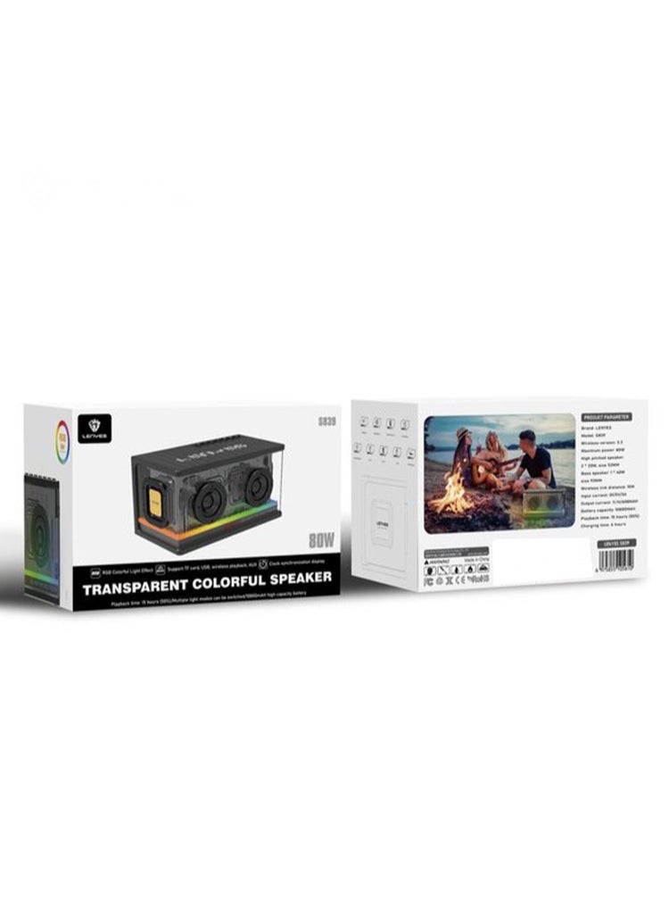 Lenyes - Lenyes S839 Wireless Speaker with Bluetooth 5.0，360° surround sound effect Diaphragm on both sides，Support Bluetooth, TF card, USB drive, AUX,TWS,and instrument direct connection - Image 1
