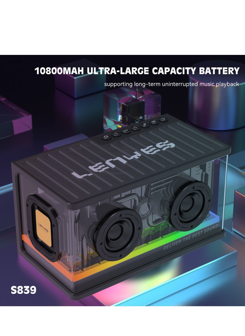 Lenyes - Lenyes S839 Wireless Speaker with Bluetooth 5.0，360° surround sound effect Diaphragm on both sides，Support Bluetooth, TF card, USB drive, AUX,TWS,and instrument direct connection - Image 1