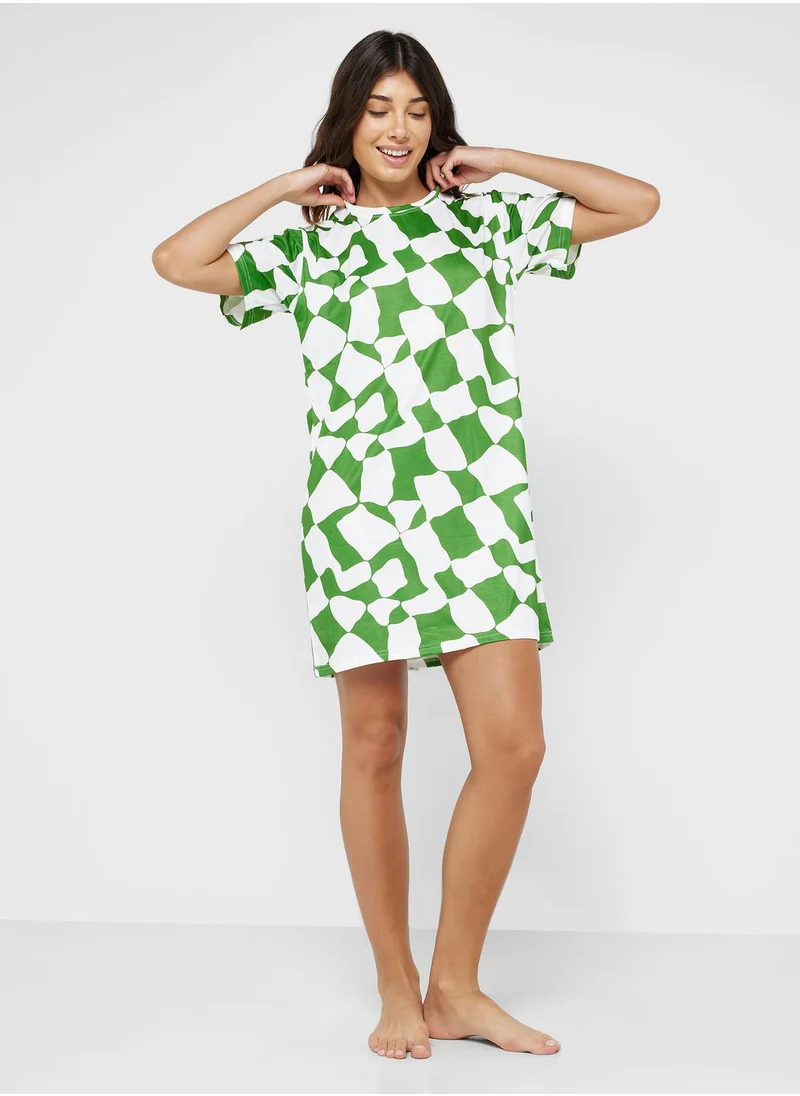 Ginger Checkered Print Night Dress