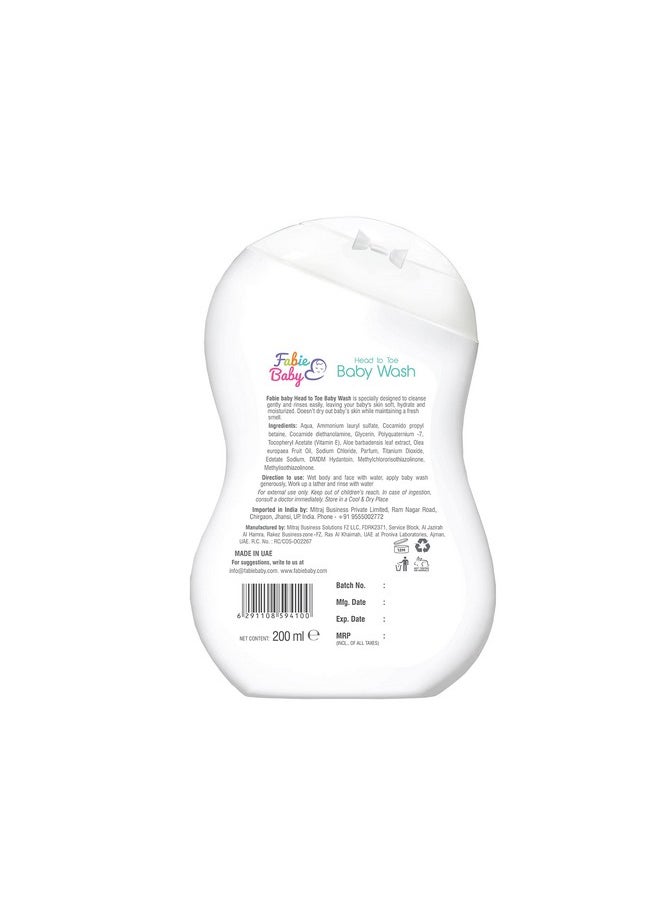 Fabie Baby - Body Wash, Imported Daily Moisturizing Baby Wash, Head To Toe, Made In Dubai, Paraben Free, 200Ml - Image 1