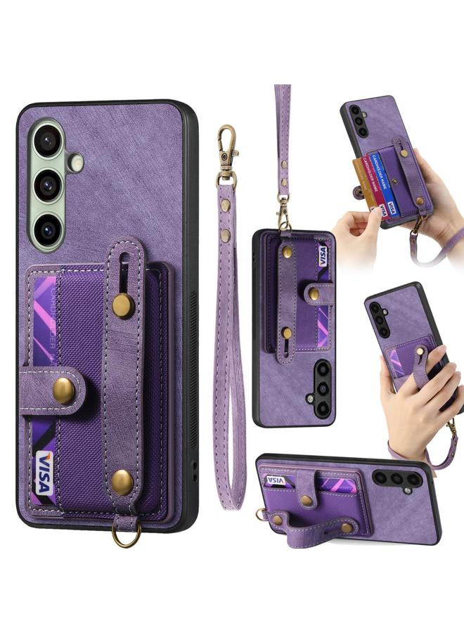 اس-توب جراب لهاتف Samsung Galaxy A56 5G مع سوار معصم بتصميم متقاطع كلاسيكي ومحفظة جلدية وغطاء خلفي للهاتف - Image 1