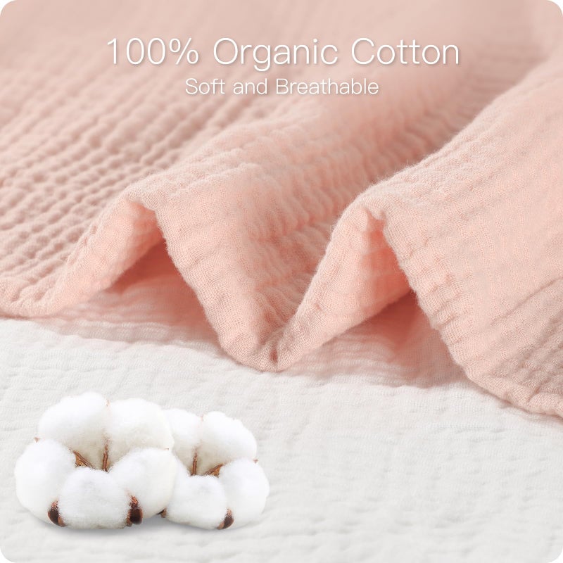 Knirose 100% Organic Cotton Baby Crib Sheets Muslin 52x28 Inches 2 Pack Soft Fitted Crib Mattress Sheet for Baby Girls, Boho Toddler Bed Sheets Fits Well Standard Size Crib Mattress 28x52 Inches Floral & Pink - Image 4