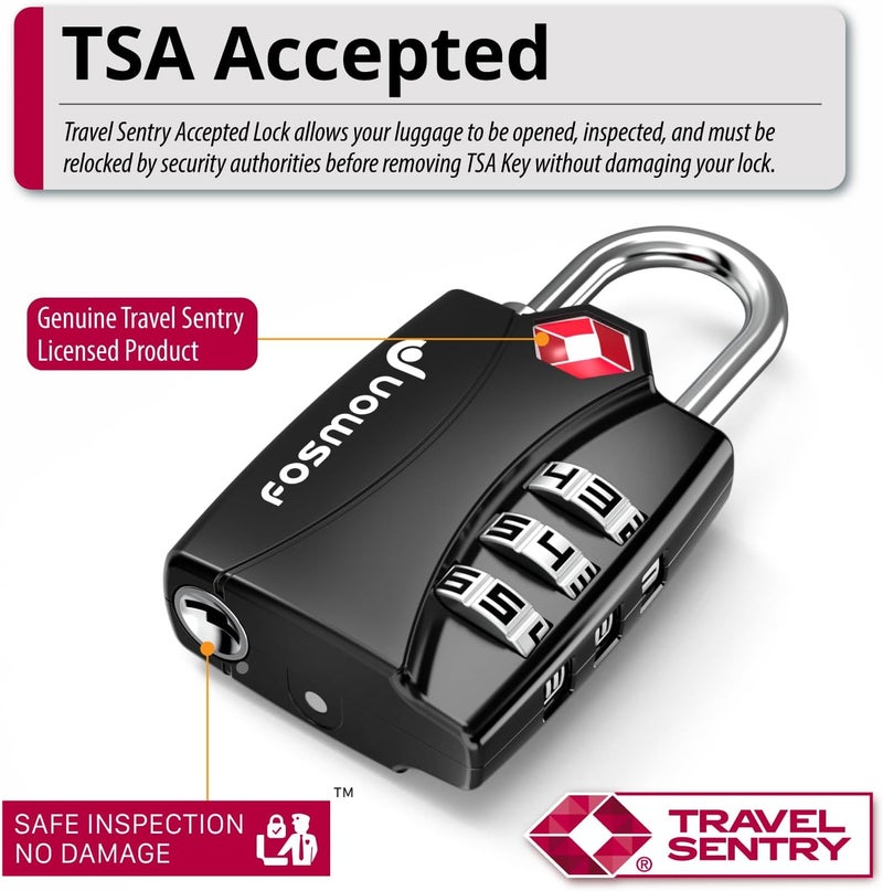 Fosmon TSA Approved Luggage Locks, (4 PACK) Open Alert Indicator 3 Digit Combination Padlock Codes with Alloy Body for Travel Bag, Suit Case, Lockers, Gym, Bike Locks - Black, Blue, Pink, and Silver - Image 3