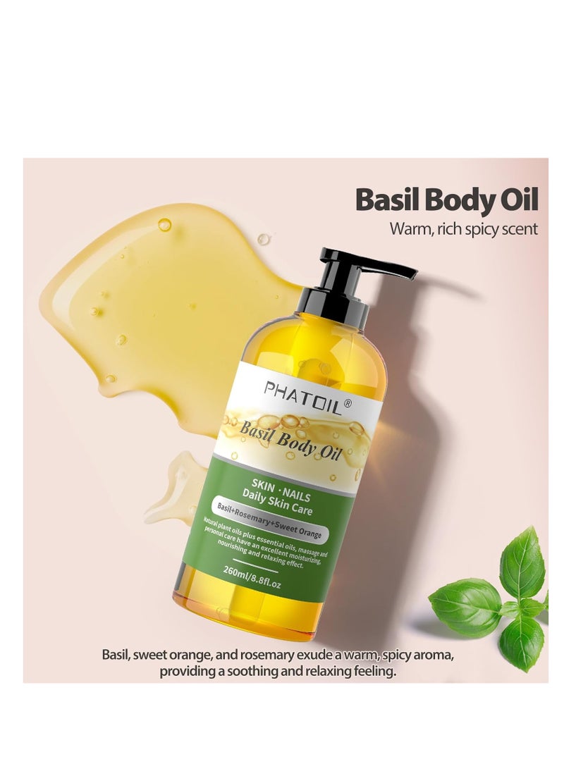 PHATOIL Basil Body Oil with Pump, 260 ml (8.8 fl.oz) Multi-Purpose Massage Oil Basil Oil, Blends of Natural Plant Oils and Essential Oils, Great for Skin Care, Body Oils for Women and Men - Image 2