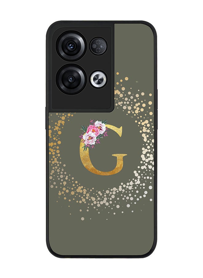 Stylizedd Rugged Black edge case for Oppo Reno8 Pro Slim fit Soft Case Flexible Rubber Edges TPU Gel Thin Cover - Custom Monogram Initial Letter Floral Pattern Alphabet - G (Olive Green) - Image 1