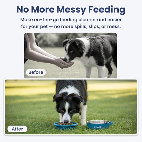 PawsPik 2-in-1 Travel Dog & Cat Bowl – Collapsible BPA-Free Silicone & 18/8 Stainless Steel, Portable & Non-Slip with Handle, Easy to Clean, Food & Water Bowl for On-the-Go Pets (Midnight Summit Blue) - Image 5