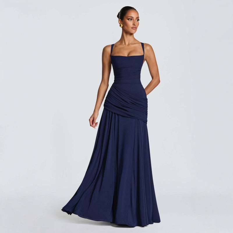 Women's Solid Color Sleeveless High-Waist A-Line Spaghetti Strap Dress - Image 3
