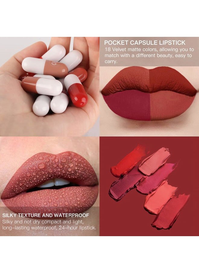 LSxia 18 Colors Capsule Pills Lipstick Mini Lip-Stick Set, Long Lasting Mini Matte Lipstick Lip Stain Lip Tint - Labiales Mate 24 Horas Originales, Cute Dark Red Matte Lipsticks Set for Women  - Image 2