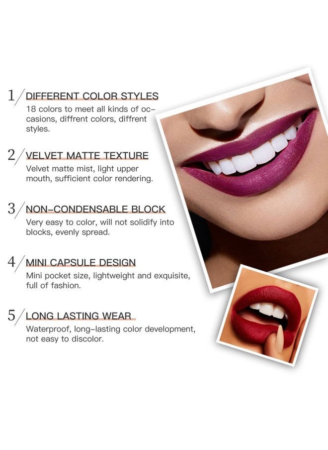 LSxia 18 Colors Capsule Pills Lipstick Mini Lip-Stick Set, Long Lasting Mini Matte Lipstick Lip Stain Lip Tint - Labiales Mate 24 Horas Originales, Cute Dark Red Matte Lipsticks Set for Women  - Image 4