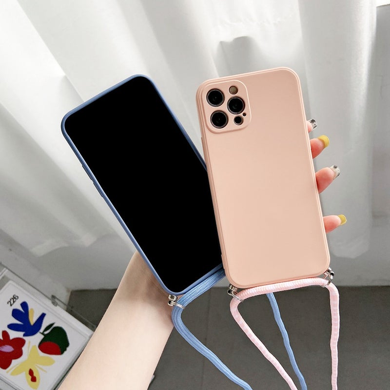 غطاء واقي بسيليكون لـ iPhone 13 مع حماية من السقوط وحبل تعليق مع مقاوم للصدمات مع مقاوم للخدش باللون بنفسجي من السيليكون للاستخدام اليومي للاستخدام المنزلي خفيف الحمل - Image 4