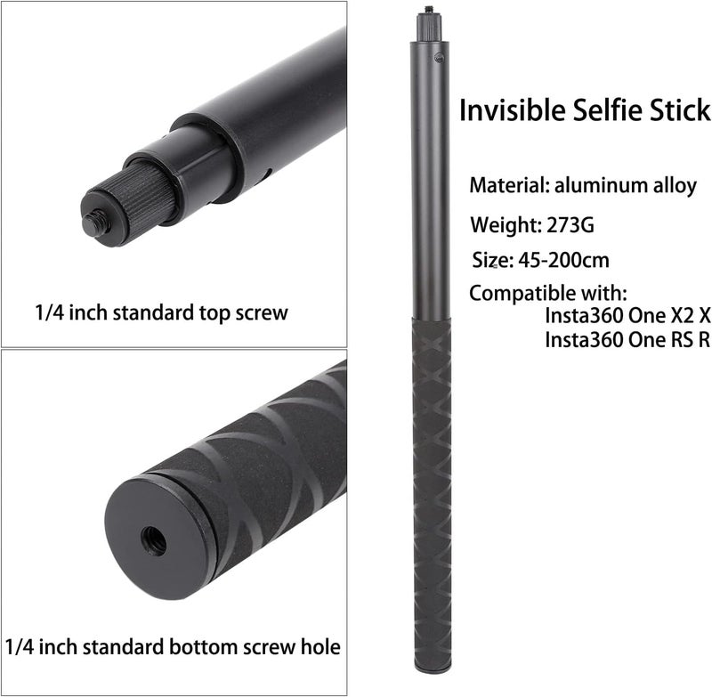 SHOPEE Long 44nch Invisible Selfie Stick Compatible with Insta360 ONE X4, X3, X2, X, Insta360 ONE R, RS, Insta 360 Camera 1/4" /Hero 12/11/10/9, SJCAM, and Other Action Cameras Extended Monopod Pole - Image 2