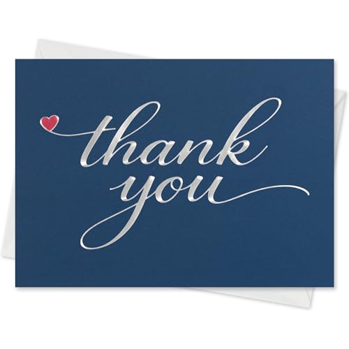 Cheerin 24 Pack Blue Thank You Cards With Envelopes Set - Elegant Silver Foil Thank You Notes for Wedding, Birthday and Business - Bulk Appreciation Cards 3x5 inch - Image 1