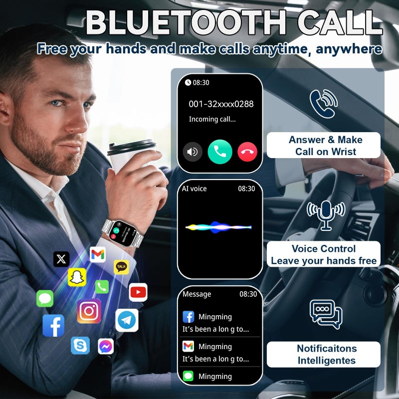 Homailida ساعة هوماليدا الذكية للرجال مع إمكانية الرد/إجراء المكالمات، شاشة عالية الدقة 1.85 بوصة، ساعة تتبع اللياقة البدنية مع مقاومة للماء، 100+ وضع رياضي، مراقب صحة، مراقب نوم لنظامي iOS وAndroid (فضي) - Image 2