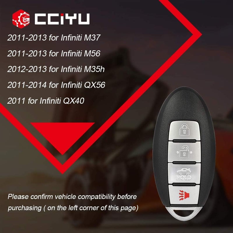 CCIYU X 1 Remote UNCUT ignition key fob 4 Buttons Keyless Entry Remote Fob 433 MHZ 46 chips 11 12 13 14 for I nfiniti M37 M56 M35h QX56 QX40 with FCC/OE CWTWBIU787 CWTWB1U787 285E3-1LL0D 285E31LL0D - Image 2