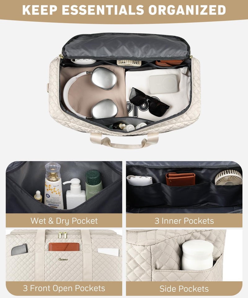 CLOKARS Duffle Bag for Travel, Weekender Bag with Shoe Compartment, Carry On Overnight Bag for Women with Toiletry Bag Duffel Bags with Wet Pocket for Gym Hospital Bags for Labor and Delivery Beige - Image 2