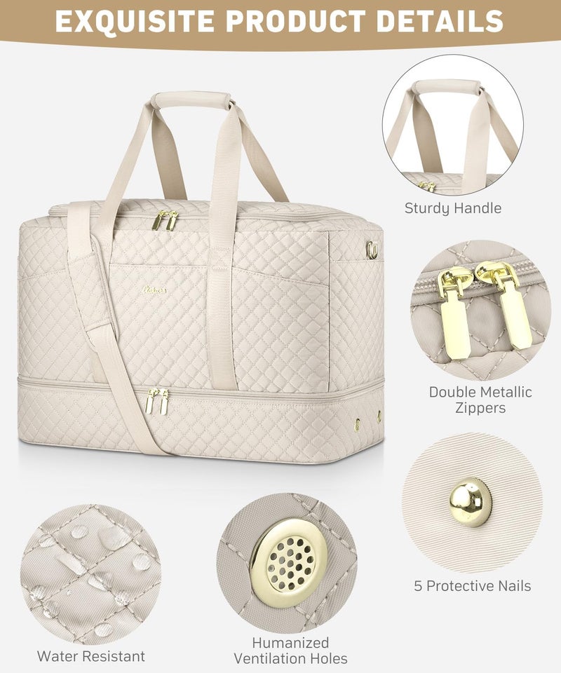 CLOKARS Duffle Bag for Travel, Weekender Bag with Shoe Compartment, Carry On Overnight Bag for Women with Toiletry Bag Duffel Bags with Wet Pocket for Gym Hospital Bags for Labor and Delivery Beige - Image 5