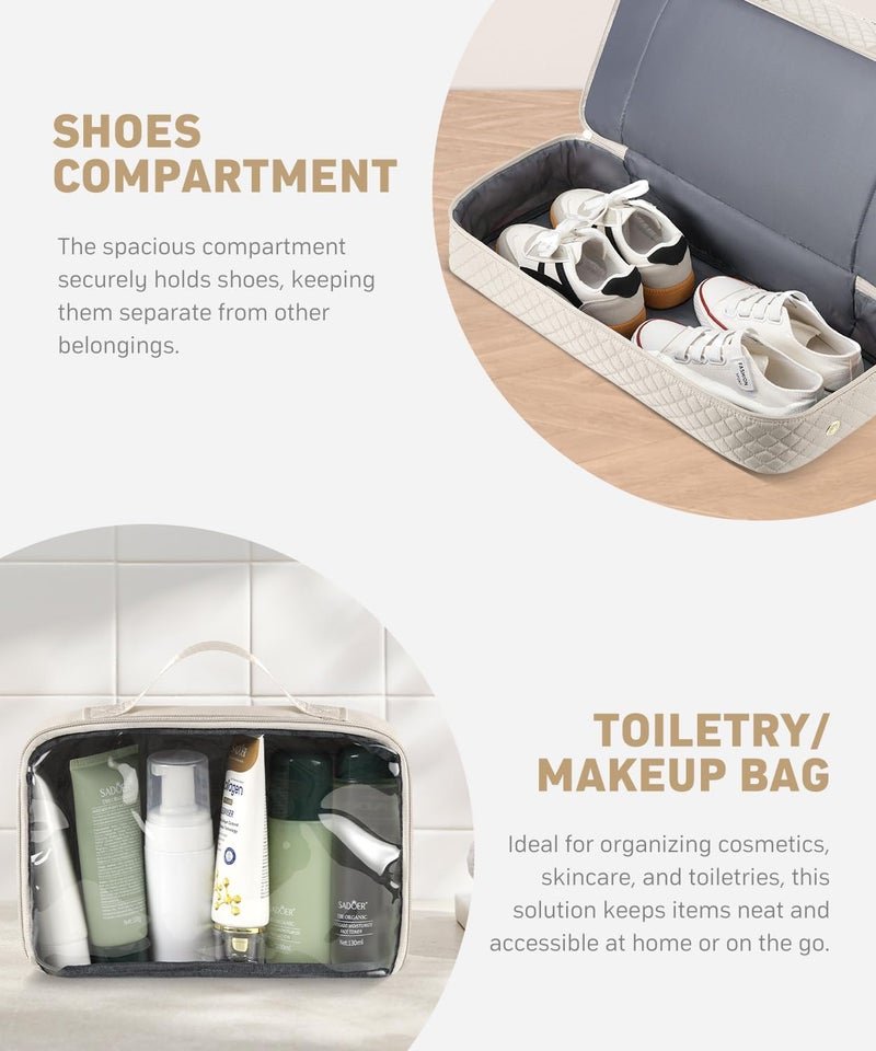 CLOKARS Duffle Bag for Travel, Weekender Bag with Shoe Compartment, Carry On Overnight Bag for Women with Toiletry Bag Duffel Bags with Wet Pocket for Gym Hospital Bags for Labor and Delivery Beige - Image 3