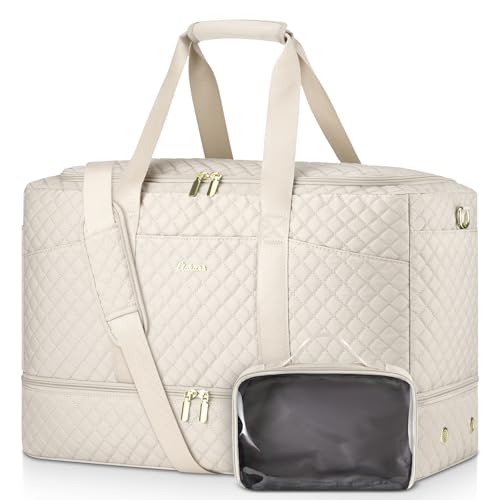CLOKARS Duffle Bag for Travel, Weekender Bag with Shoe Compartment, Carry On Overnight Bag for Women with Toiletry Bag Duffel Bags with Wet Pocket for Gym Hospital Bags for Labor and Delivery Beige - Image 1