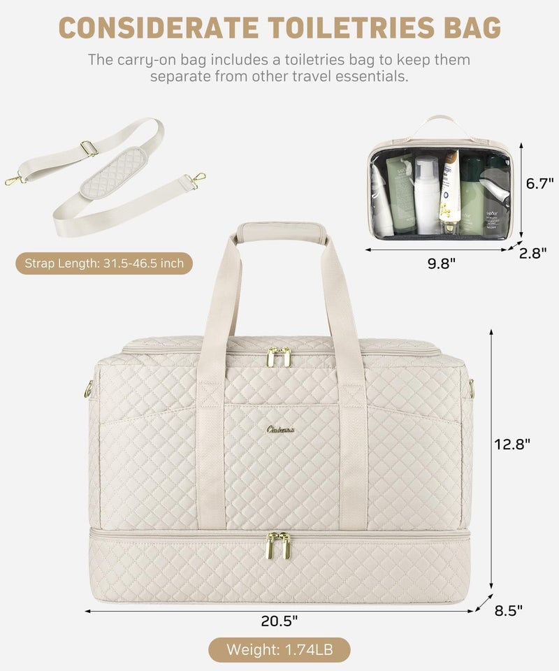 CLOKARS Duffle Bag for Travel, Weekender Bag with Shoe Compartment, Carry On Overnight Bag for Women with Toiletry Bag Duffel Bags with Wet Pocket for Gym Hospital Bags for Labor and Delivery Beige - Image 4