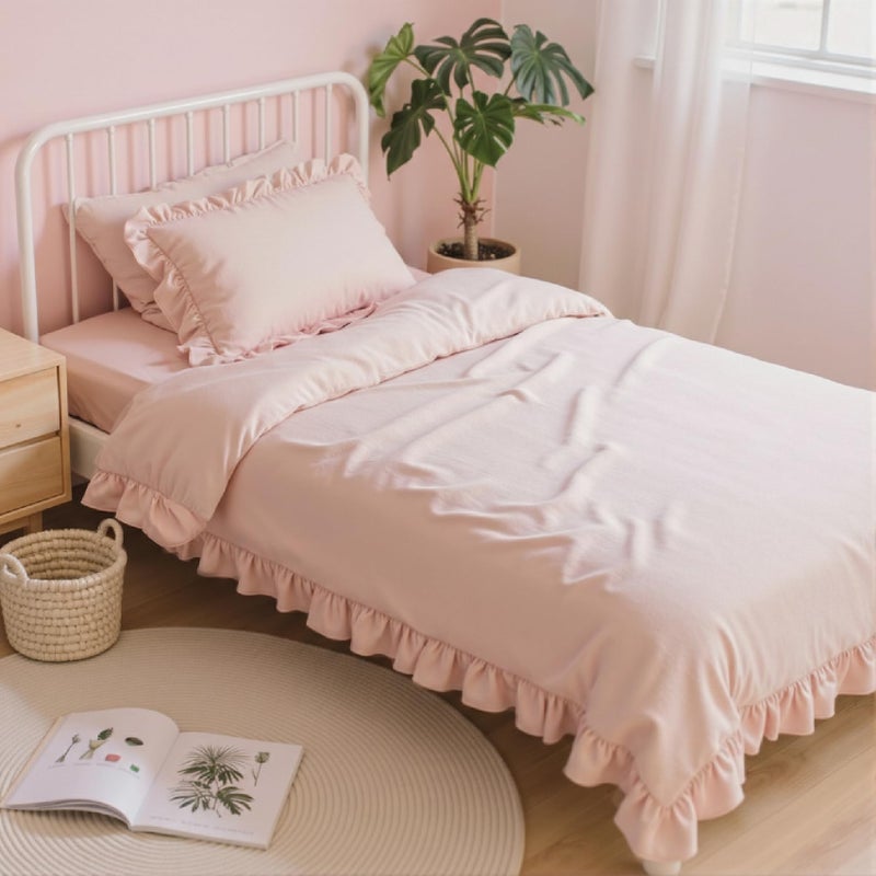 Anluoer Twin Comforter Set 5 Piece, Pink Bed in a Bag with Sheets, All Season Ruffle Shabby Chic Bedding Sets with 1 Comforter, 1 Pillow Sham, 1 Pillowcase, 1 Fitted Sheet - Image 1
