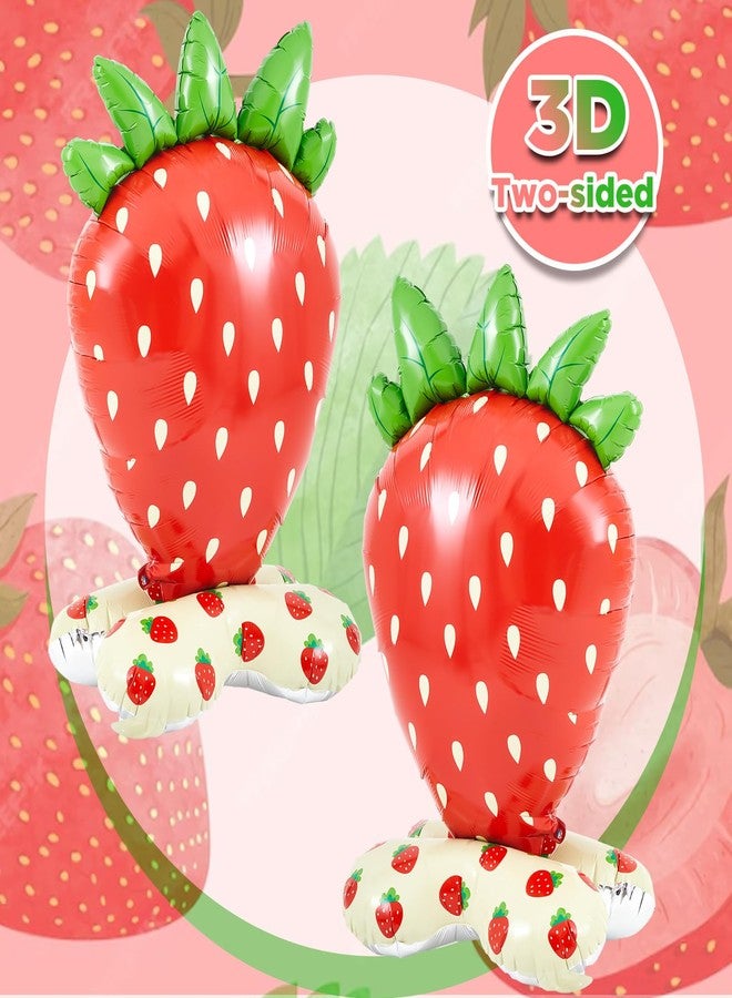 MiniInflat 2 Pack 4 ft Giant Standing Foil Balloon Summer Party Decorations Aluminum Balloons for Berry First Birthday Summer Themed Parties(Strawberry) - Image 5