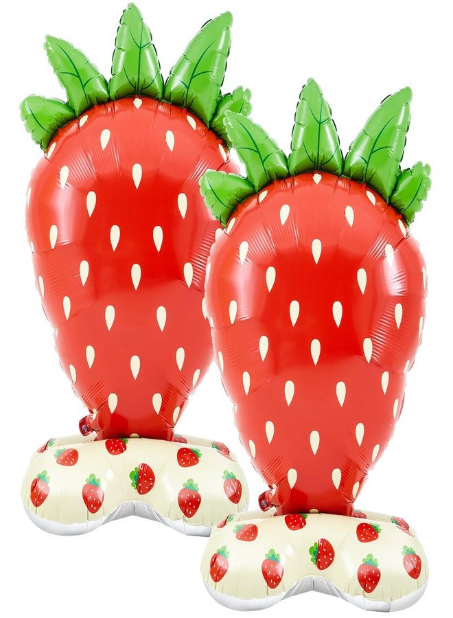 MiniInflat 2 Pack 4 ft Giant Standing Foil Balloon Summer Party Decorations Aluminum Balloons for Berry First Birthday Summer Themed Parties(Strawberry) - Image 1