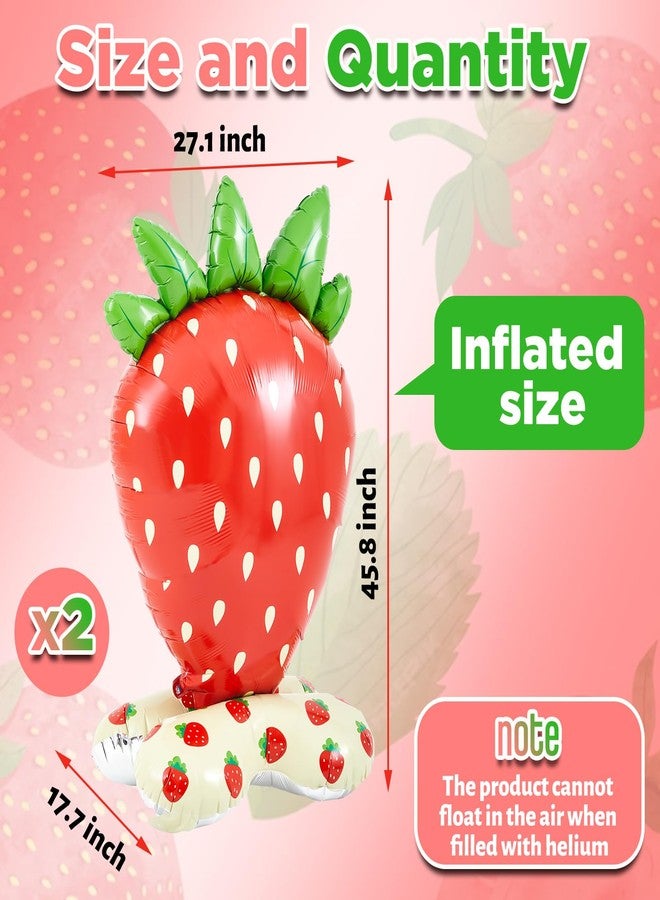 MiniInflat 2 Pack 4 ft Giant Standing Foil Balloon Summer Party Decorations Aluminum Balloons for Berry First Birthday Summer Themed Parties(Strawberry) - Image 2