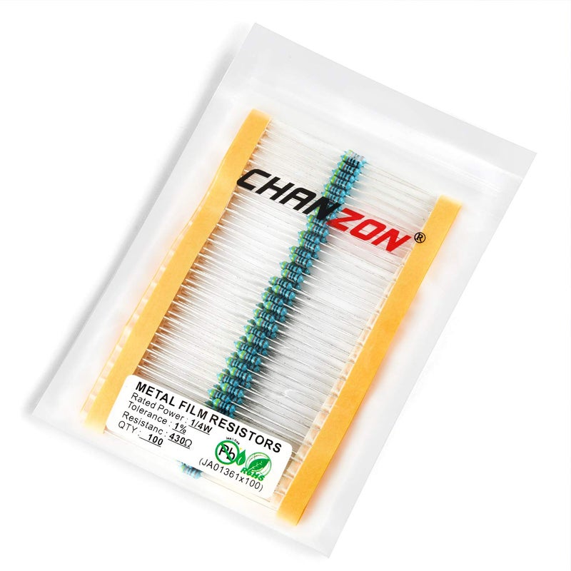 CHANZON 100pcs 1/4W (0.25W) 430 Ω ohm Metal Film Fixed Resistor 0.01 ±1% Tolerance 430R MF Through Hole Resistors Rohs Certificated - Image 3