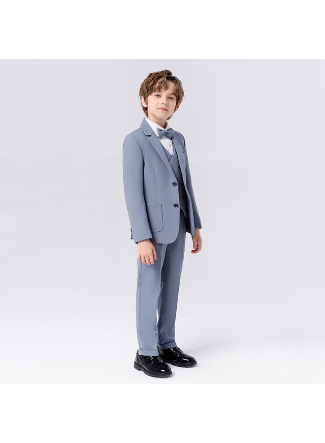 Luobobeibei Children's Suit, Handsome Boys' Formal Suit Set, Toddler Suits For Spring Performances, Blue Five-piece Set, Size 120 - Image 1