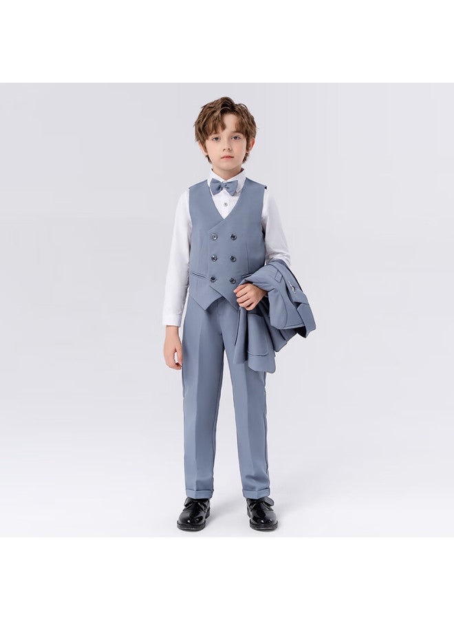 Luobobeibei Children's Suit, Handsome Boys' Formal Suit Set, Toddler Suits For Spring Performances, Blue Five-piece Set, Size 120 - Image 2