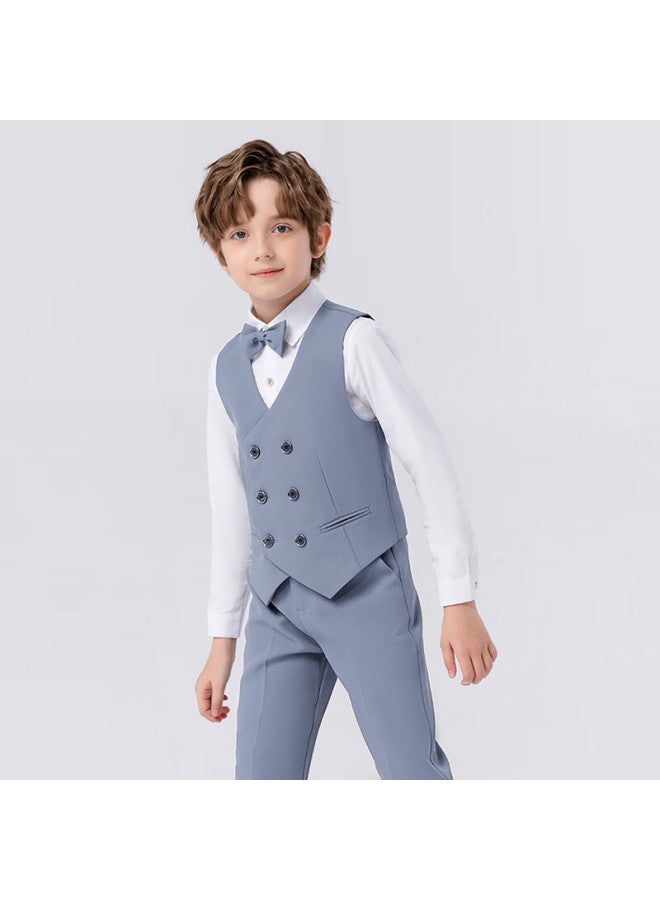 Luobobeibei Children's Suit, Handsome Boys' Formal Suit Set, Toddler Suits For Spring Performances, Blue Five-piece Set, Size 120 - Image 3