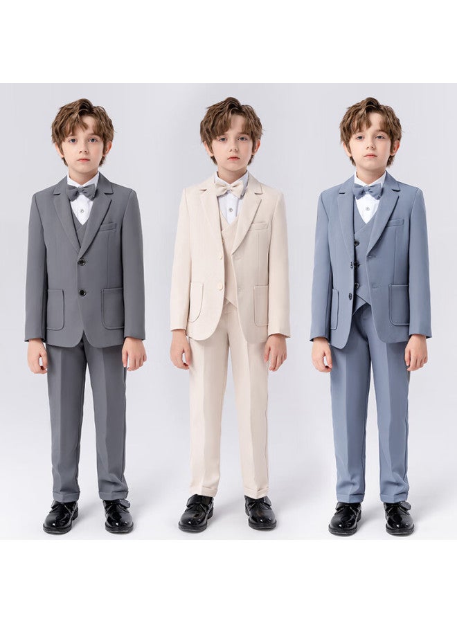 Luobobeibei Children's Suit, Handsome Boys' Formal Suit Set, Toddler Suits For Spring Performances, Blue Five-piece Set, Size 120 - Image 4