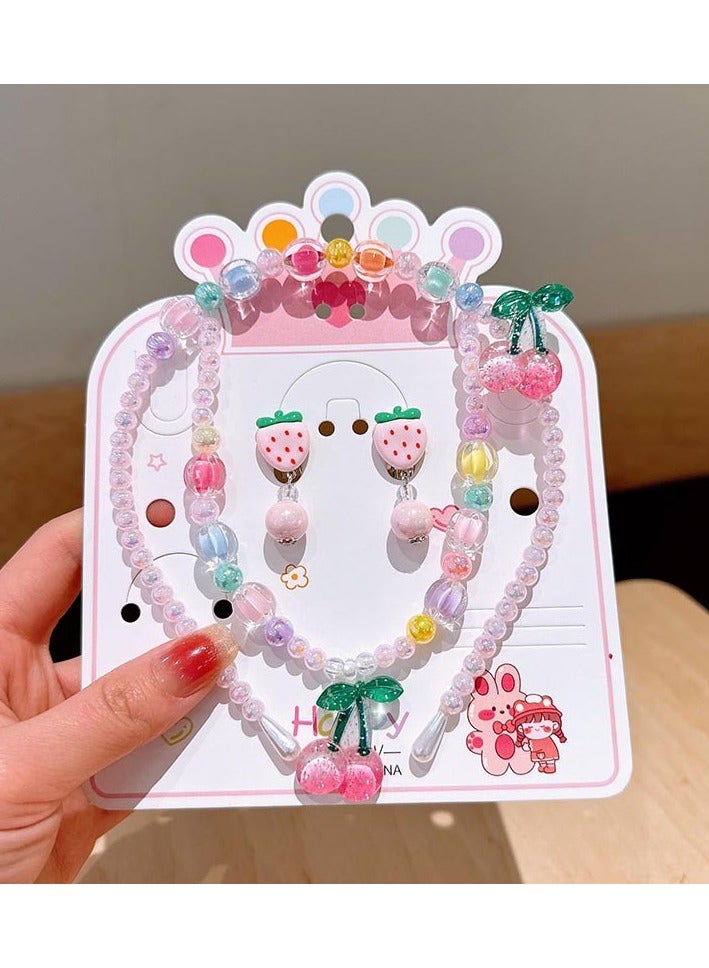 Children's Princess Necklace Cartoon Headband Exquisite Earrings 3-piece Set (Fruit) - Image 1