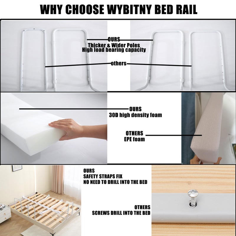 WYBITNY Bed Guard Rail for Toddlers, 59inch Foam Padded Side Rail for Queen King Twin Full Size Bed, Bedrail for Toddler, Bed Railing - Image 5