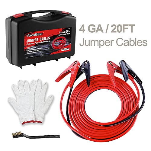 AWELTEC 100% Pure Copper Jumper Cables 4 Gauge 20 Feet - Heavy Duty Battery Booster Cable 800 AMP with Carry Bag, Safety Gloves and Iron Brush Included(Copper 4AWG x 20FT) - Image 2