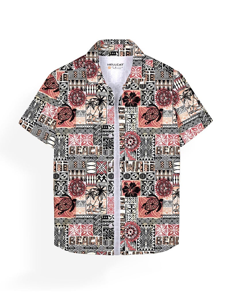 HELLCAT Trendy Regular Fit Printed Causal Half Sleeve Shirt for Boys Black4 13-14 Years - Image 1
