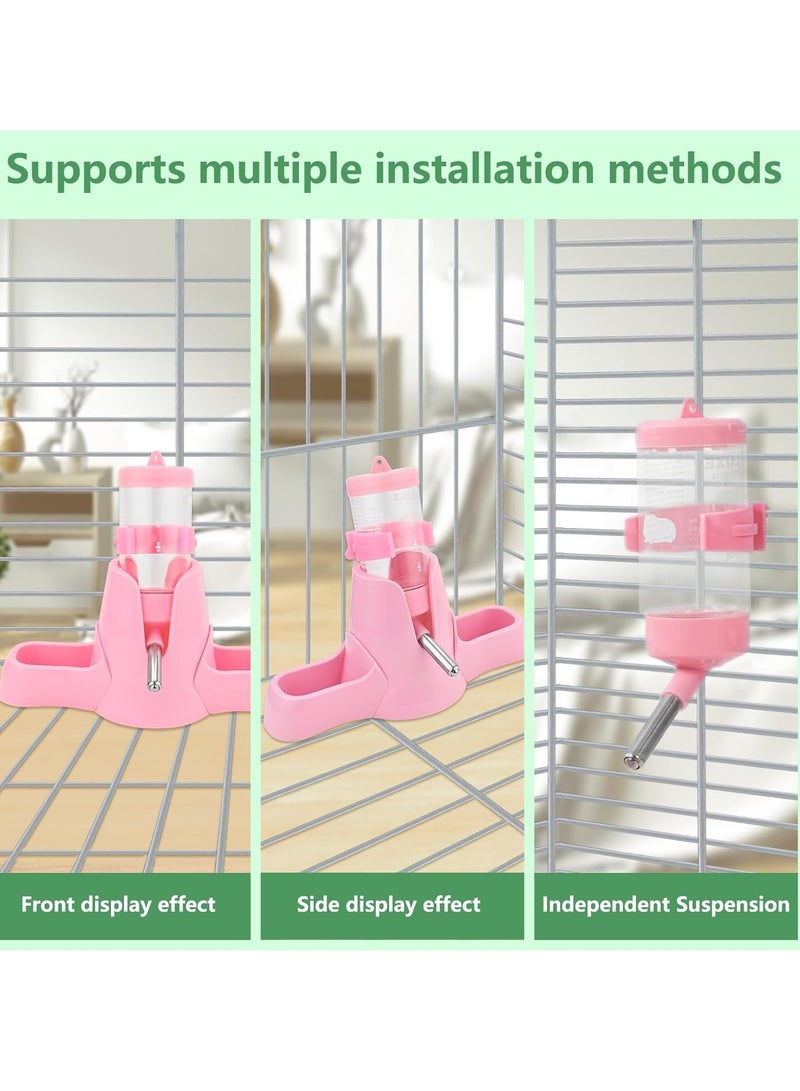 3 in 1 Hamster Water Bottle Small Animal Water Bottle with Food Container Base Automatic Bottle Dispenser BPA Free for Small Pet Hamster Chinchilla Squirrel Bunny Small Animals (Pink, 2.7oz With Bottle) - Image 4