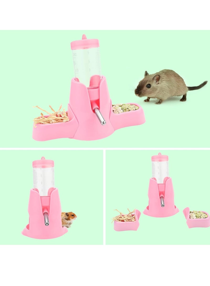 3 in 1 Hamster Water Bottle Small Animal Water Bottle with Food Container Base Automatic Bottle Dispenser BPA Free for Small Pet Hamster Chinchilla Squirrel Bunny Small Animals (Pink, 2.7oz With Bottle) - Image 3