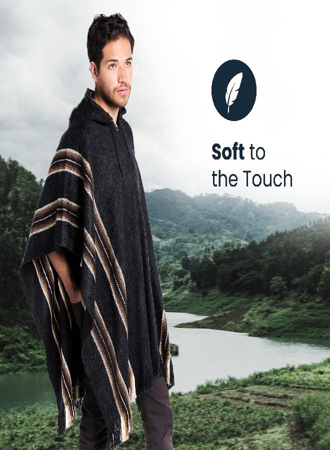 Gamboa Alpaca Poncho - Hooded, Charcoal, OS - Image 3