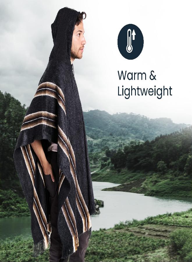Gamboa Alpaca Poncho - Hooded, Charcoal, OS - Image 2