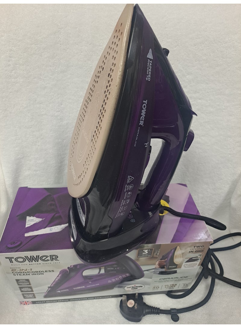 تاور مكواة بخار لاسلكية CeraGlide T22008 مزودة بقاعدة سيراميك ووظيفة بخار متغيرة، 2400 واط، لون بنفسجي. - Image 5