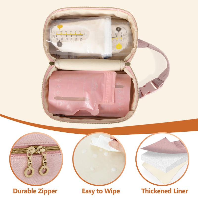Damero حقيبة تبريد حليب الأم داميرو مع 4 أكياس ثلج - حقيبة تنظيم تبريد حليب الأم للسفر مع مقبض قابل للفصل للأم العاملة، وردي - Image 2
