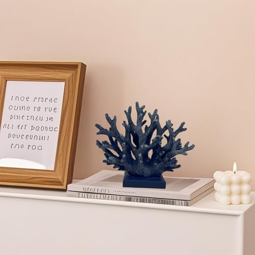 Elegondrar 58 H Dark Blue Coral Decor Resin Coral Statue Nautical Decor for Home Bedroom Bathroom Living Room Ocean Themed Cabinet Shelf Tabletop Decoration - Image 3