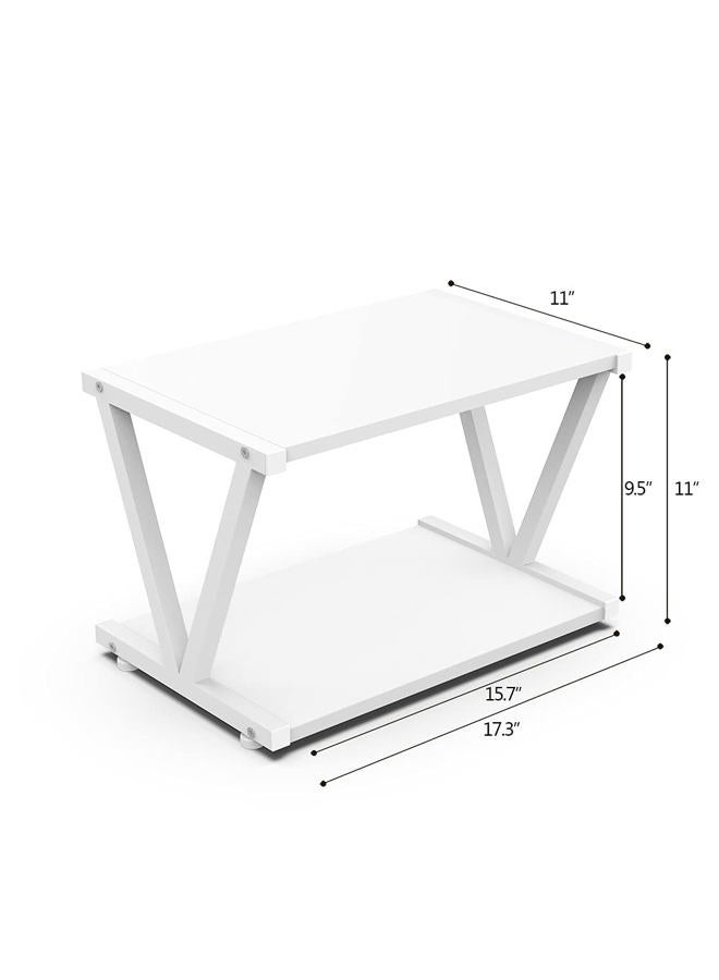 VEDECASA Retro Desktop Printer Stand 2 Double Tiers Wood Printer Shelf Modern White Wood Storage Book Shelf Organizor for Home Office Stylish Sturdy V Shaped (White) - Image 4
