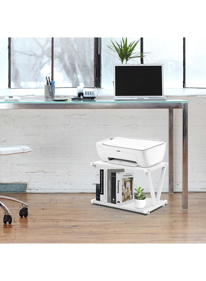 VEDECASA Retro Desktop Printer Stand 2 Double Tiers Wood Printer Shelf Modern White Wood Storage Book Shelf Organizor for Home Office Stylish Sturdy V Shaped (White) - Image 3