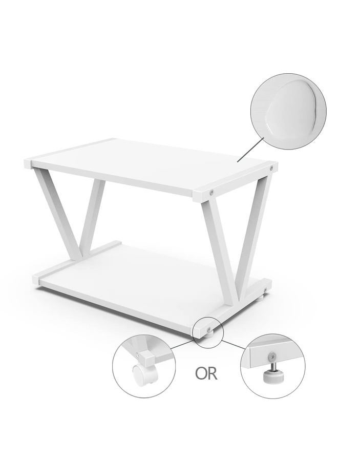 VEDECASA Retro Desktop Printer Stand 2 Double Tiers Wood Printer Shelf Modern White Wood Storage Book Shelf Organizor for Home Office Stylish Sturdy V Shaped (White) - Image 5