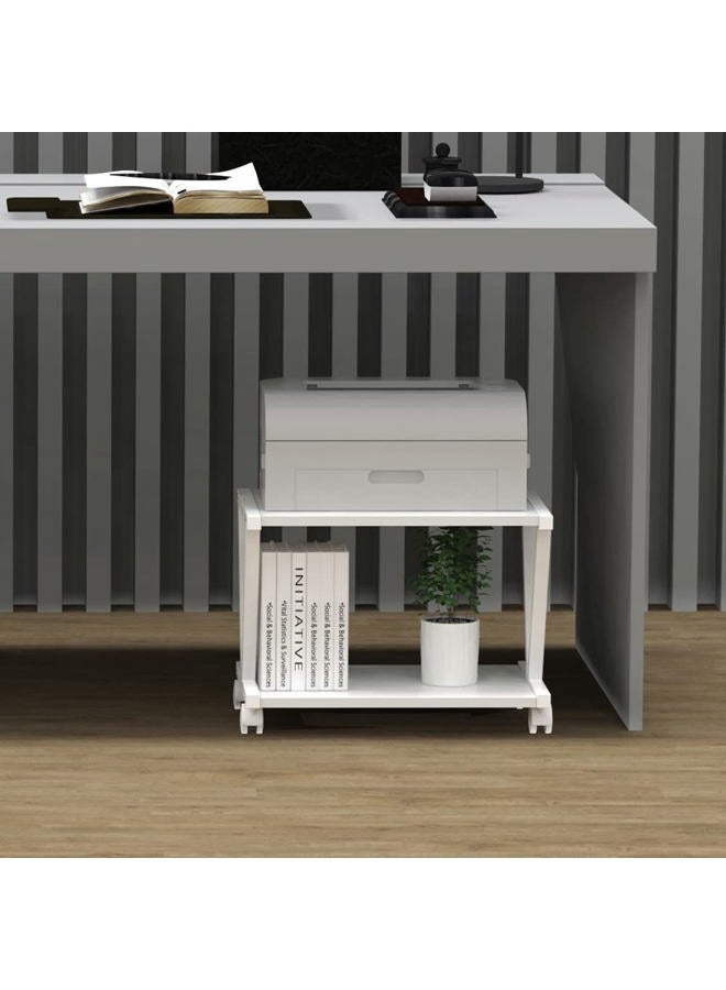 VEDECASA Retro Desktop Printer Stand 2 Double Tiers Wood Printer Shelf Modern White Wood Storage Book Shelf Organizor for Home Office Stylish Sturdy V Shaped (White) - Image 2