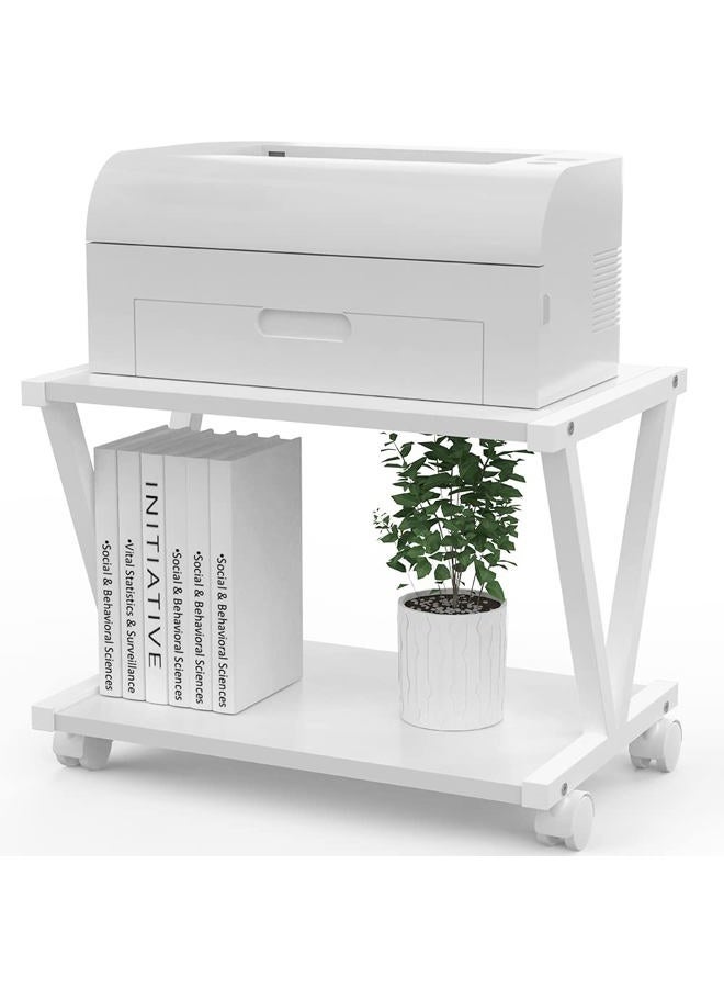 VEDECASA Retro Desktop Printer Stand 2 Double Tiers Wood Printer Shelf Modern White Wood Storage Book Shelf Organizor for Home Office Stylish Sturdy V Shaped (White) - Image 1