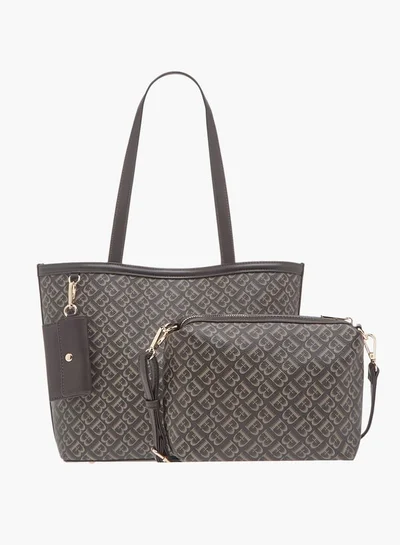 Flora Bella By Shoexpress Womens Monogram Textured Tote With Crossbody Bag And Detachable Coin Pouch